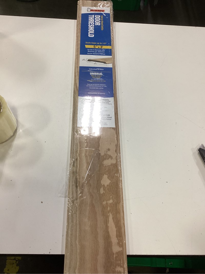 Condition photo showing New/Like New for frost king wat500 5 x 1/2 x 36" wood threshold, clear oak 5" x 1/2" x 36"