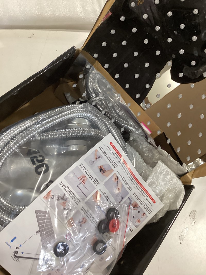 Condition photo showing Good Condition for shower head combo,10 inch high pressure rain shower head with 11 inch adjustable extension arm and 5 settings handheld ,powerful shower spray against low pressure water with long hose 10" showerhead set chrome