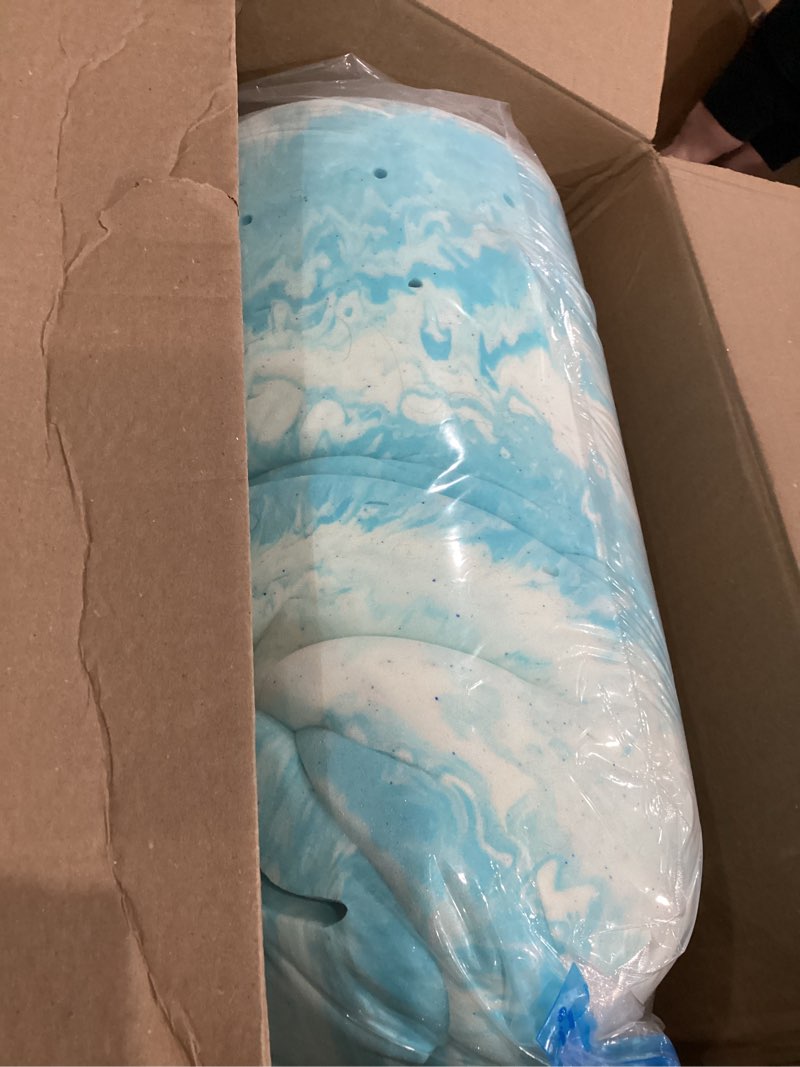 Condition photo showing As Is for similar to not exact queen size dual layer 4 inch memory foam mattress topper, 2 inch fluffy soft pillow top mattress pad cover and 2 inch gel memory foam for back pain relief, breathable, cooling