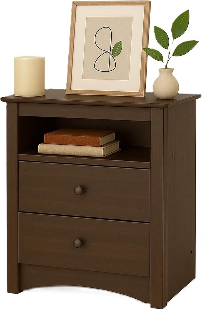 Prepac Sonoma 2 Drawer Nightstand: Elegant Bedroom Furniture, Bedside Table with Open Shelf, 23.25"W x 16"D x 28"H, Espresso