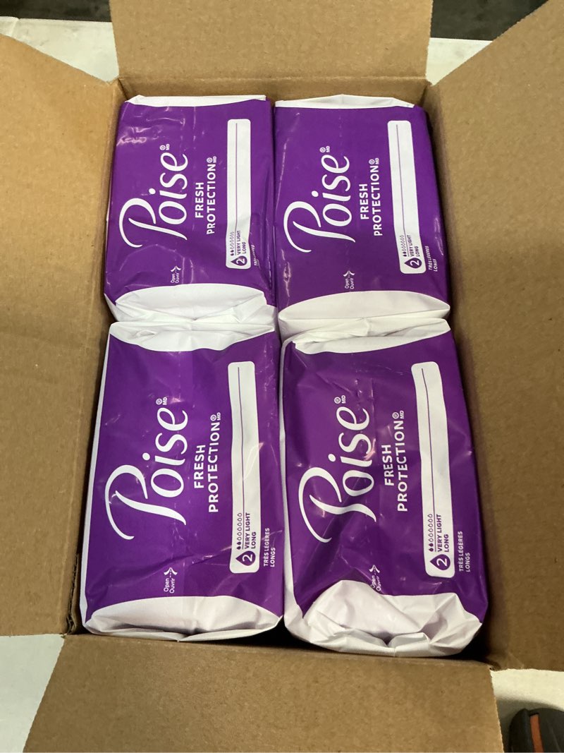 Condition photo showing New/Like New for poise daily liners, incontinence panty liners for bladder leaks, 2 drop very light absorbency, long length, 176 count of pantiliners (4 packs of 44), packaging may vary long length 176