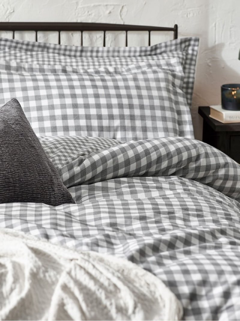 quince organic crisp percale gingham duvet cover set full queen grey