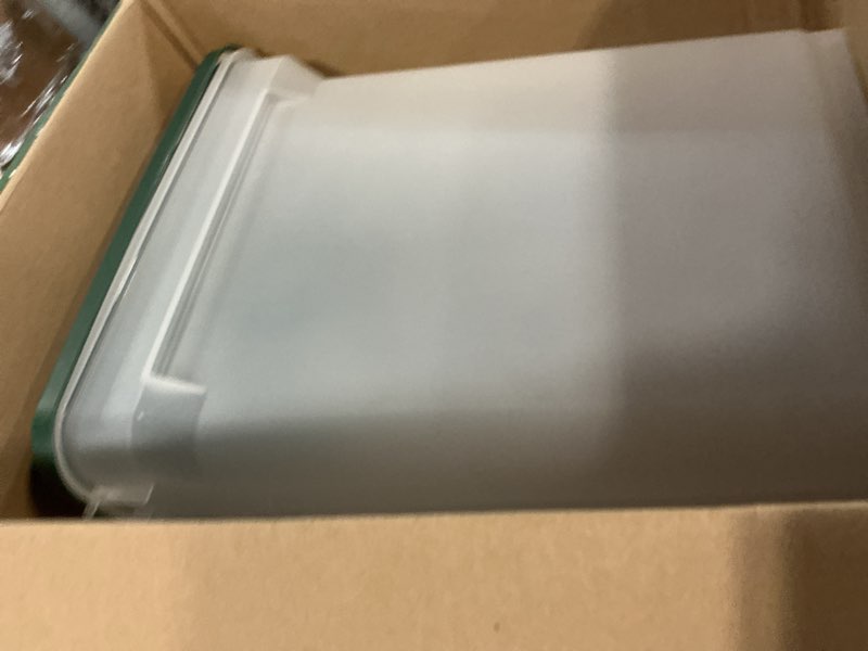 Condition photo showing Good Condition for IRIS USA Remington WeatherPro Airtight Dog Food Storage Container, Up to 42 lbs, Attachable Wheels, For Dog Cat Bird and Other Pet Food Storage Bin, Keep Fresh, Translucent Body, Green