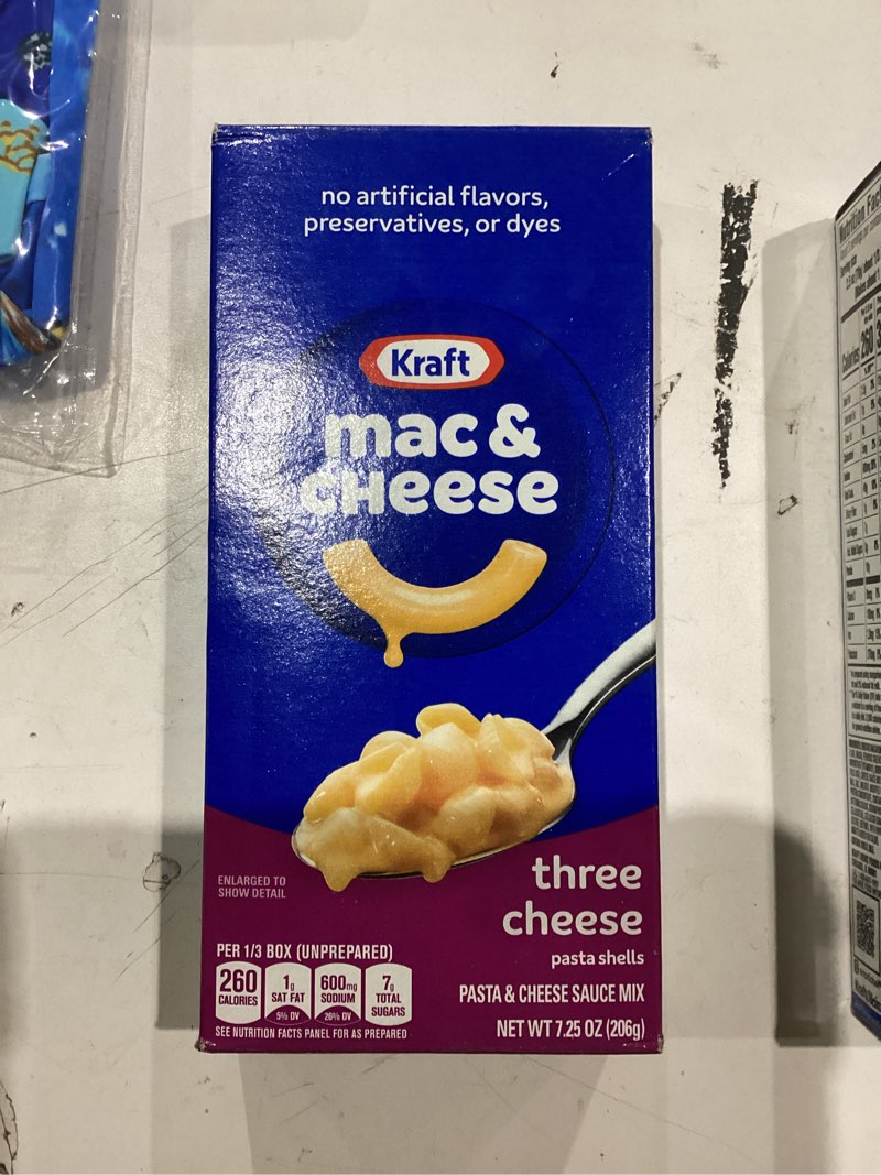Condition photo showing As Is for Kraft Mac & Cheese, 1 Box, for Easy Dinner or Dinner Sides, Three Cheese with Mini-Shell Pasta, No Artificial Flavors, Preservatives or Dyes, 7.25 oz 7 Ounce (Pack of 1)