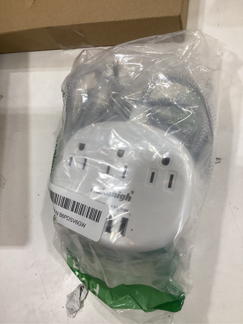 Condition photo showing New/Like New for small extension cord with usb c - 5 ft short extension cord, 1625w 3 prong power strip with 3 ac outlet 4 usb (24w/4.8a), bedside charging station for home office dorm room essentials 5ft white