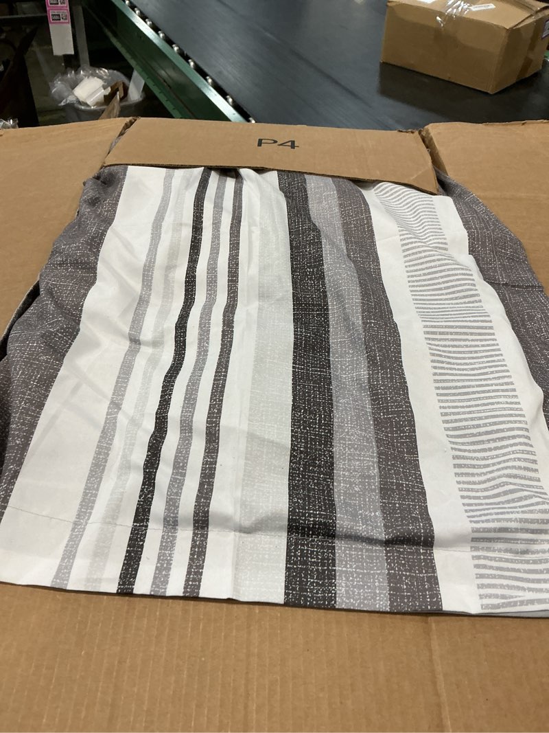 Condition photo showing As Is for merit linens patterned soft duvet cover bed set - striped patterns - king/cal-king light gray
