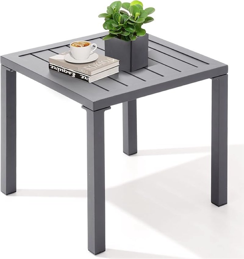 Crestlive Products Aluminum Outdoor Side Table, Pool Lounge Chair Side Table, Weather Resistant Small Square Coffee End Table for Patio, Yard, Garden, Porch, Deck, Indoor, Outdoor (Light Gray)
