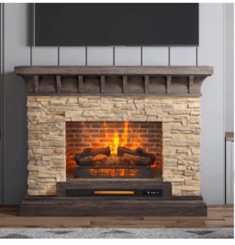 allen + roth 53-in W Sedona Free standing Infrared quartz Flat wall with Remote Control Included