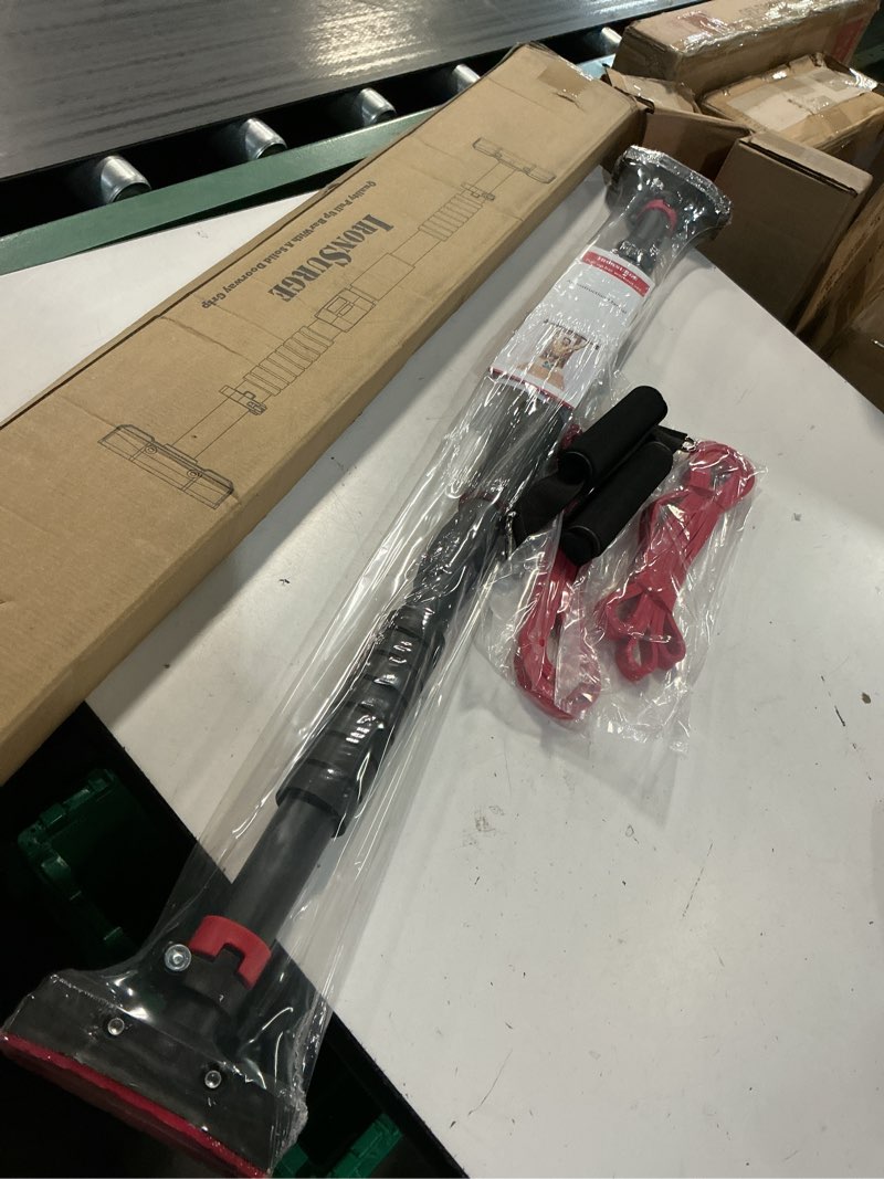 Condition photo showing New/Like New for pull up bar for doorway: sportneer strength training pull-up bars without screw - adjustable width locking mechanism chin up bar, thickened steel max limit 440 lbs upper body fitness pullup bars for home (black-red)
