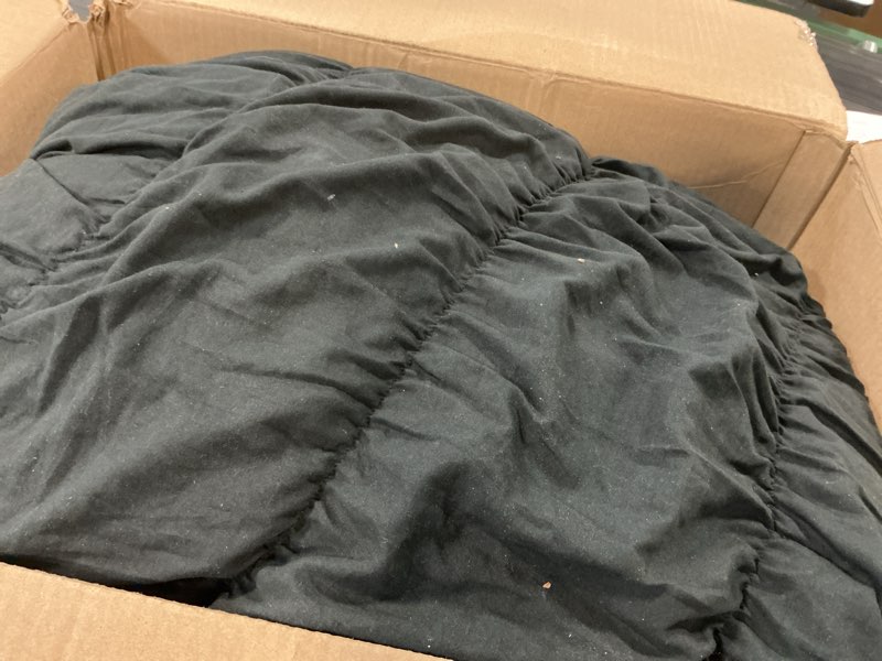 Condition photo showing As Is for Bonlino Queen Comforter Set - Black Boho Shabby Chic Bedding for Bedroom - Fluffy 3 Piece Ruffle Comforter Set with Pillow Black Queen