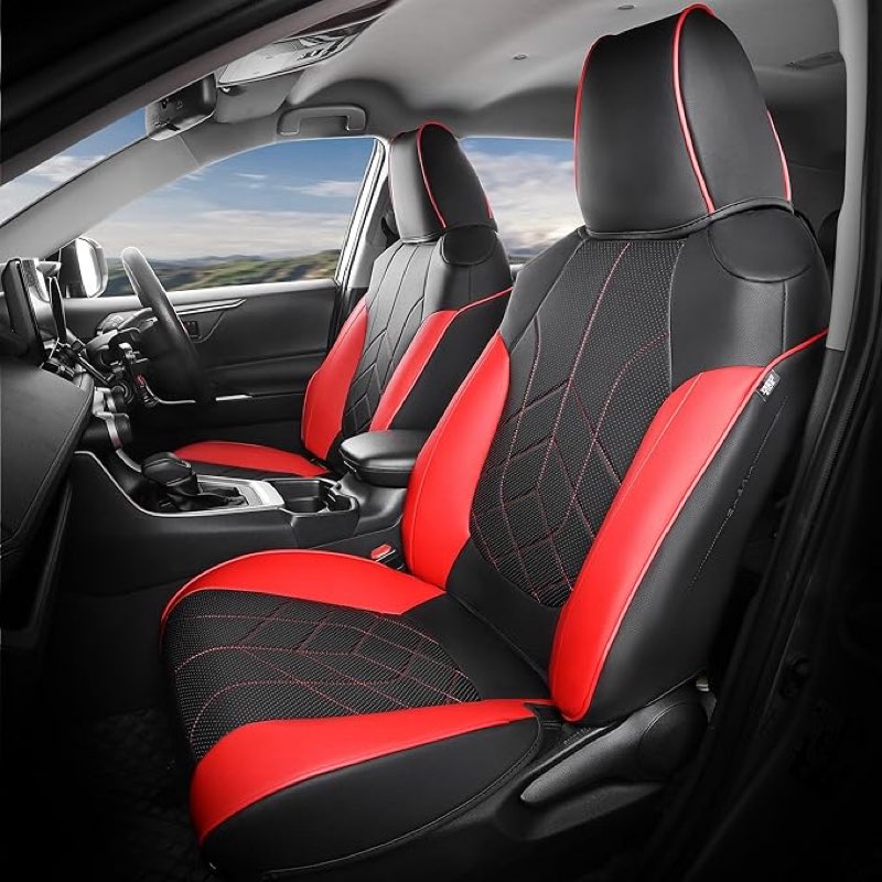 FEINEPRO for Toyota RAV4 Seat Covers 2019 2020 2021 2022 2023 2024 2025 RAV 4 LE XLE Limited XLE Premium (Gas not for Hybrid) - Custom Leather Car Seat Covers Full Set - BlackRed
