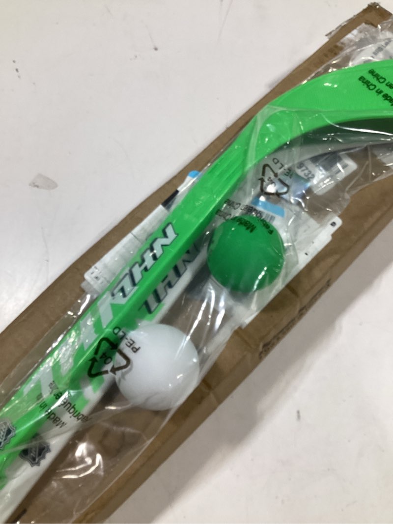 Condition photo showing New/Like New for Franklin Sports NHL Mini Hockey Stick and Ball Set - Kids Indoor Knee Hockey Game Set - Includes 2 Mini Sticks and 2 Foam Balls