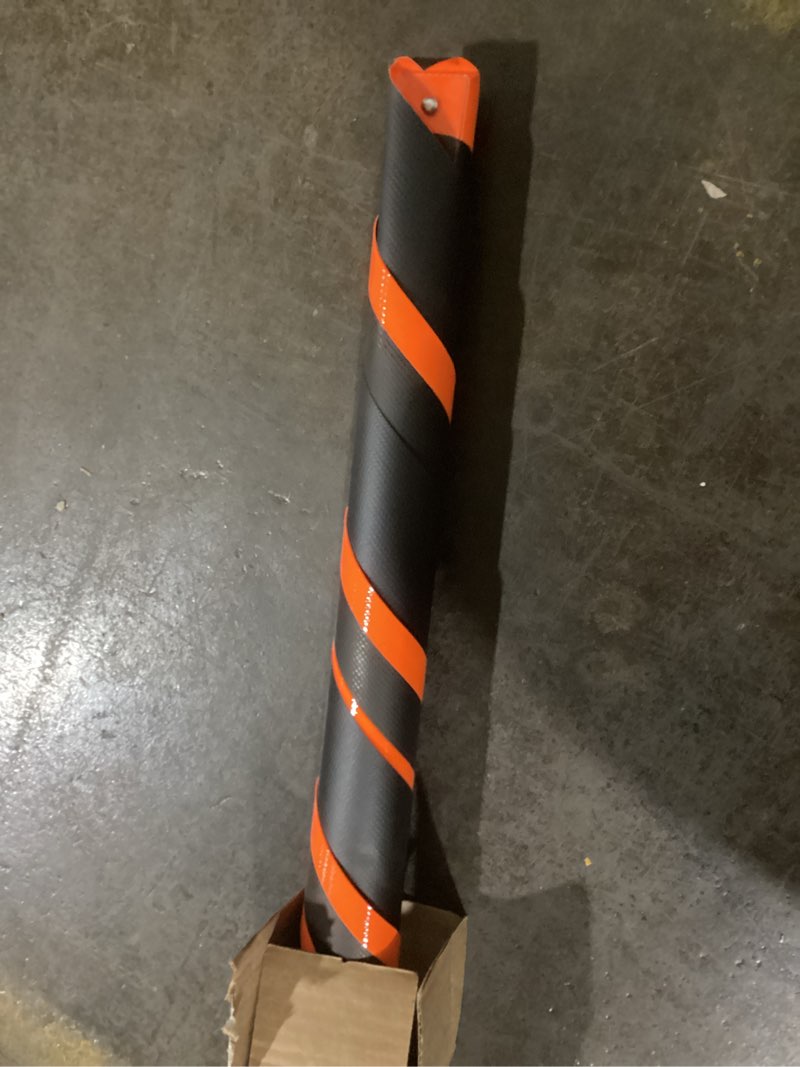 Condition photo showing Good Condition for *(text: LEFT LANE CLOSED AHEAD) 48\" Non Reflective Fluorescent Vinyl Orange Roll-Up Traffic Warning Sign. 