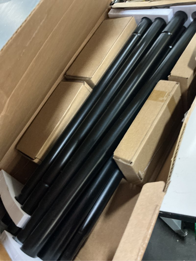 Condition photo showing As Is for 2 pack black curtain rods for windows 48 to 84 inch, usfook 7/8 inch telescoping splicing drapery rods 32 to 86 inch, decoration for home with decorative translucent finials 48-84"(2 pack) black