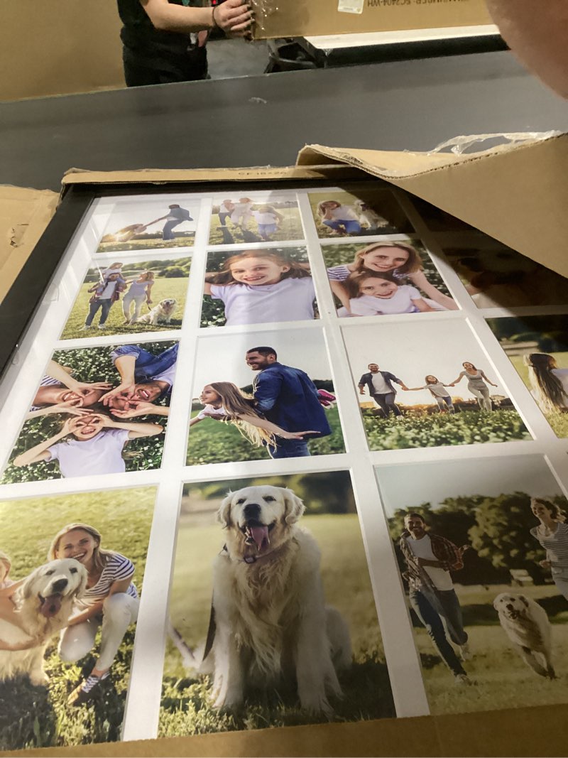Condition photo showing As Is for americanflat 4x6 collage picture frame with polished plexiglass - multi picture frames fit sixteen 4x6 photos or use as one 18x26 poster frame for wall display - signature collection - black black 18x26 sixteen photos