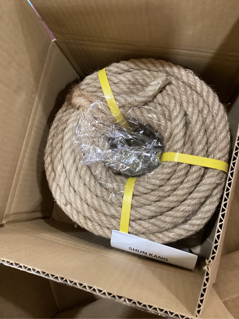Condition photo showing Good Condition for heavy duty jute rope - 1/2 inch, 100 feet, natural hemp, twisted, ideal for crafts, gardening, bundling, climbing, hammock, nautical, tug of war, railings, home decorating 100ft 1/2 inch