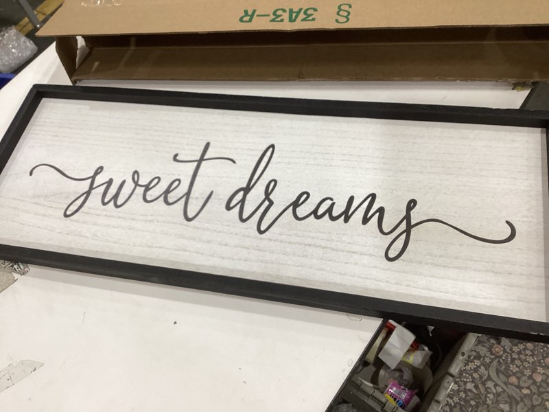 Condition photo showing Good Condition for Sweet Dreams Wall Decor Above Bed Sign 32''×12'' Large Wood Framed Master Bedroom Guest Room Sweet Dreams Signs Farmhouse Rustic Wall Art Decoration (Black) 32L" x 12W" Black