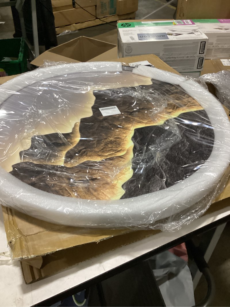 Condition photo showing Good Condition for framed led mountain wall art for living room, large modern lighted landscape pictures artwork for walls, luxury minimalist backlit wall decor for hallway, dining room, office, apartment, 30x30 inch 29.5"l x 29.5"w warm