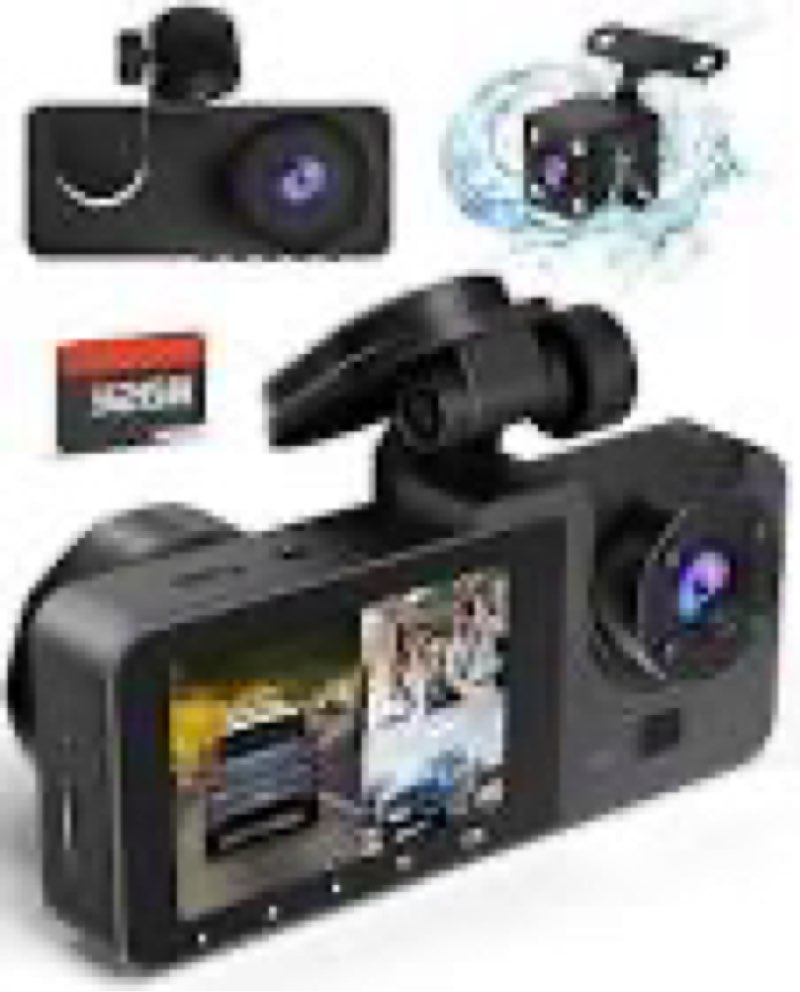 Dash Cam Front and Rear Inside 3 Channel, 4K Full UHD Dash Camera for Cars Built-in 32GB Card with I