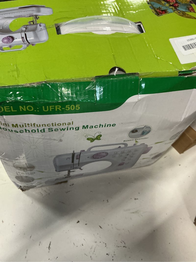 Condition photo showing As Is for sewing machine for beginners with 12 built-in stitches, mini sewing machine with foot pedal, high-low speeds, portable and sewing enthusiasts (505)