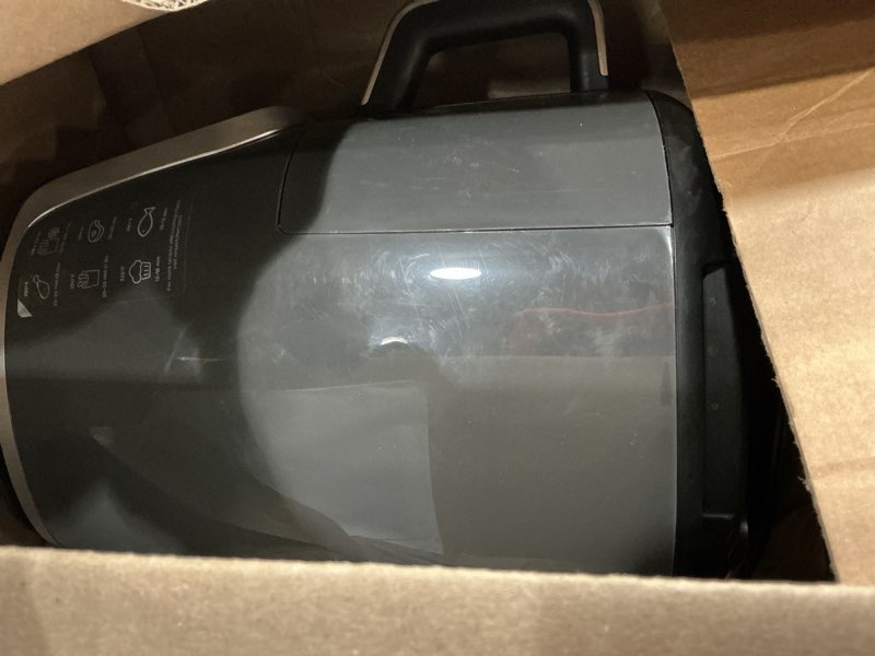 Condition photo showing As Is for ninja af161 max xl air fryer that cooks, crisps, roasts, bakes, reheats and dehydrates, with 5.5 quart capacity, and a high gloss finish, grey 5.5 qt max