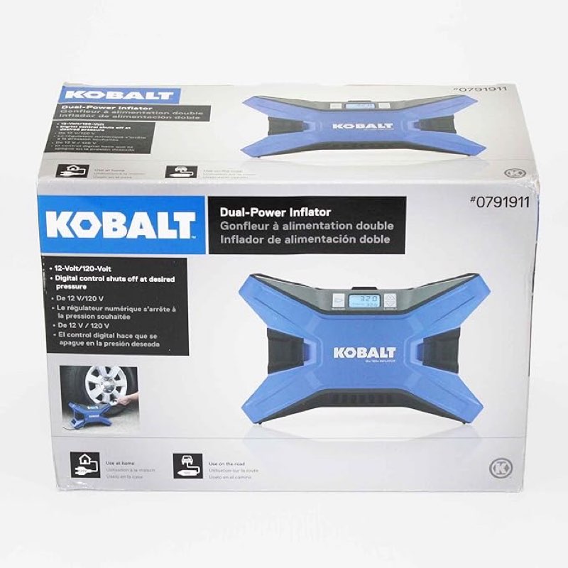 kobalt - 120v 12v portable air compressor inflator for tire pump, 120 psi with led display