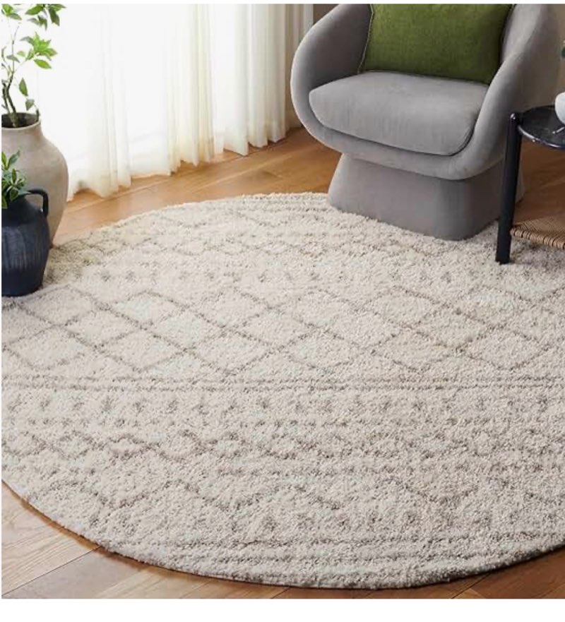 safavieh arizona shag collection area rug - 3'2" round, ivory & beige, moroccan boho design, non-she