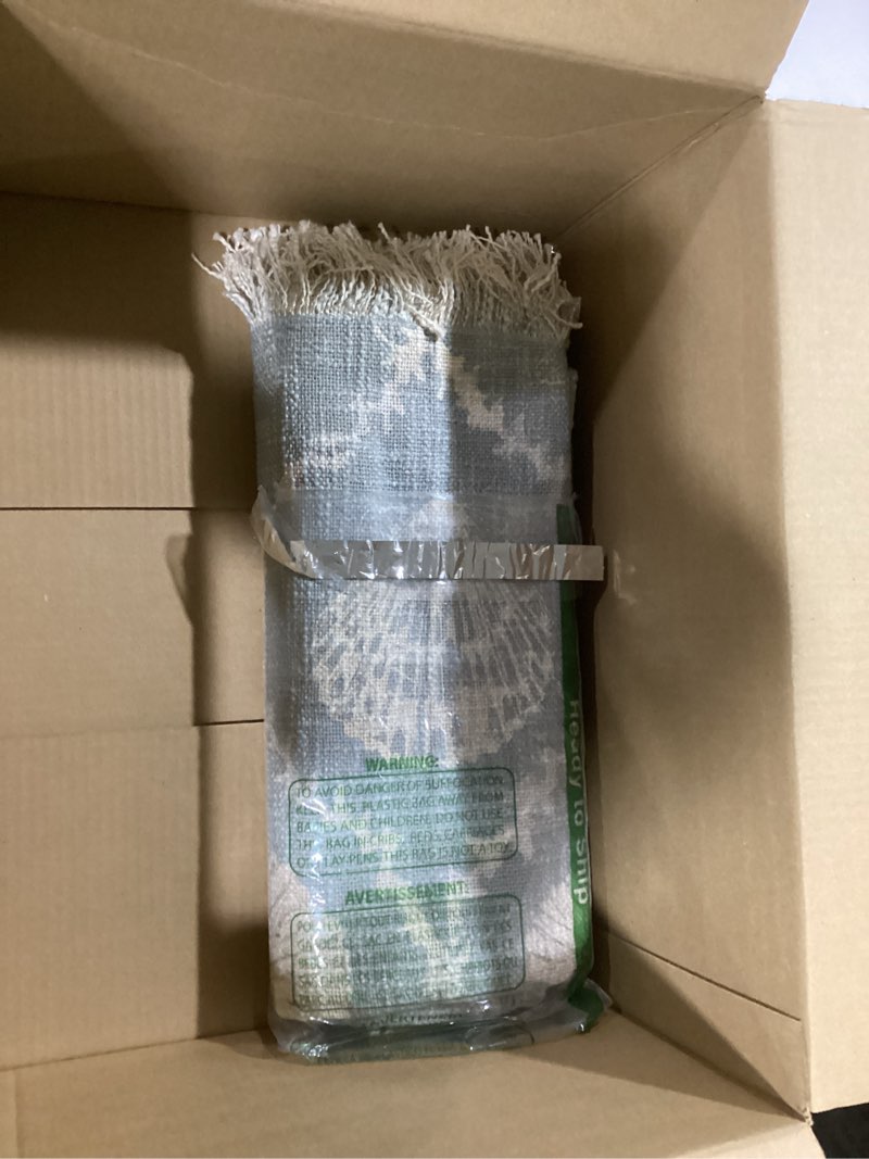 Condition photo showing Good Condition for Creative Co-Op Cotton Slub Throw with Coral and Shells Ogee Pattern, Blue and Natural