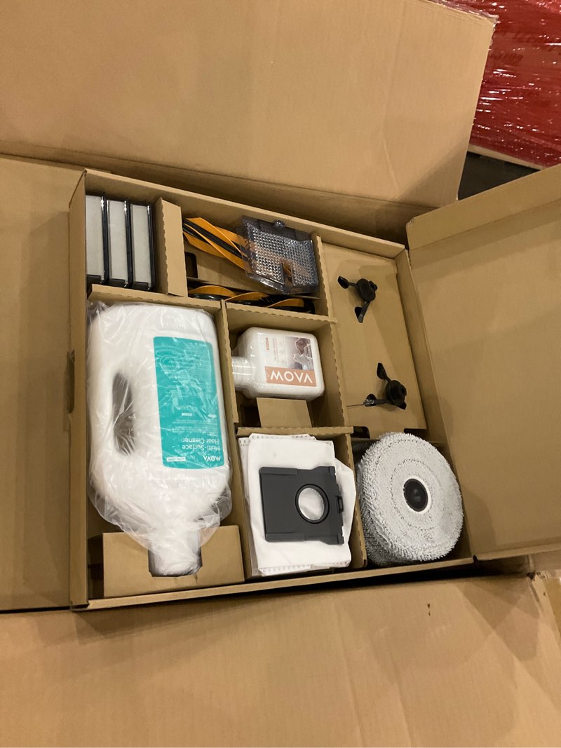 Condition photo showing As Is for Mova V50 Ultra Complete Robot Vacuum and Mop Self-Cleaning, 24,000 Pa Suction, Liftable Navigation with Obstacle Overcoming and Warm Water Mopping with DuoSolution System Designed for Pets, Black