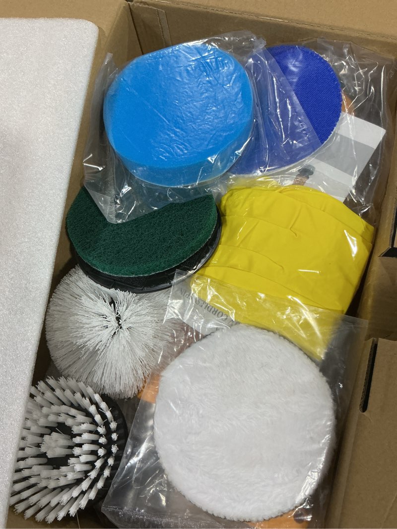 Condition photo showing New/Like New for Electric Spin Scrubber Compatible for Milwaukee 18V Battery(Battery NOT Included), 1000 RPM Battery Powered Scrubber with Adjustable Extension Arm & 8 Brushes & Gloves for Tub/Tile/Floor