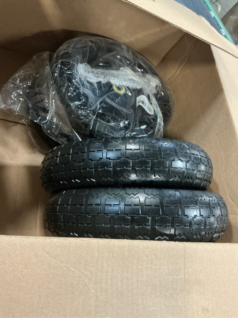 Condition photo showing Good Condition for 13" flat free wheels replacement for gor garden cart tires, 4.00-6 solid tires with 5/8"bearings, 13" no flat wheels for gor garden carts/hand trucks/garden carts 4 black
