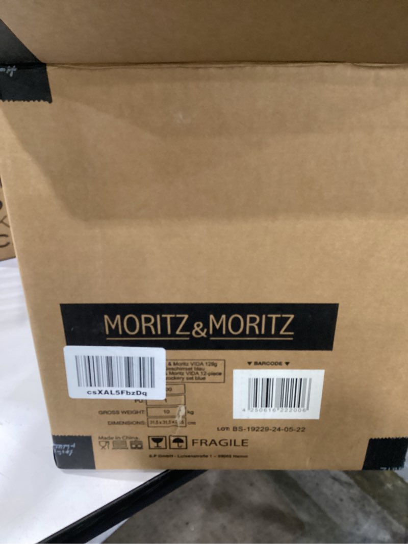 Condition photo showing New/Like New for Moritz & Moritz 12 Piece Stoneware Dinnerware Set for 4 People, Brown – Dinner Plates, Dessert Plates & Soup Bowls – Microwave & Dishwasher Safe