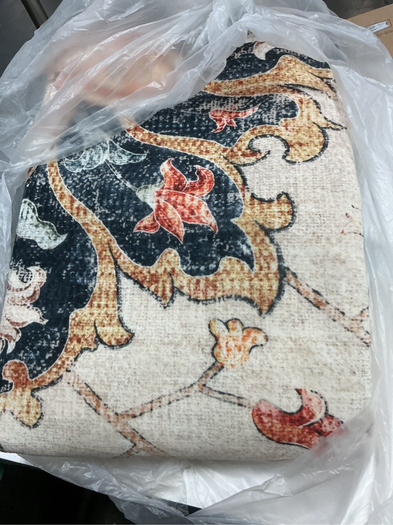 Condition photo showing Good Condition for Area Rugs 8'x10' Washable Non-Slip, Floral Vintage Distress Print Pattern Medallion Carpet for Living Room Bedroom Dining Room, Beige Navy Blue Orange Colorful Beige/Blue/Orange 8' x 10' (Rectangular)