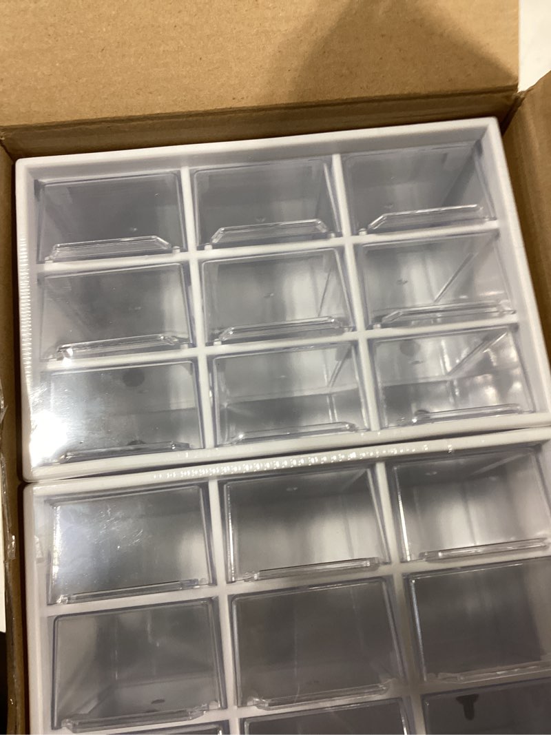 Condition photo showing As Is for amyhill 6 pcs mini drawer organizer small organizer with 9 drawers plastic desktop craft storage box for office home room jewelry cosmetics collection(white)