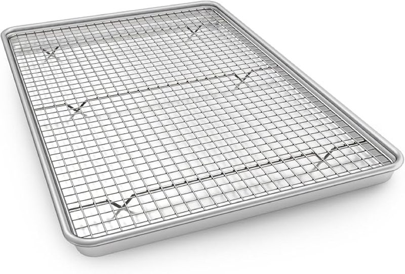 24 inch baking sheet pans with rack set, natural aluminum cookie sheet, extra large commercial quali