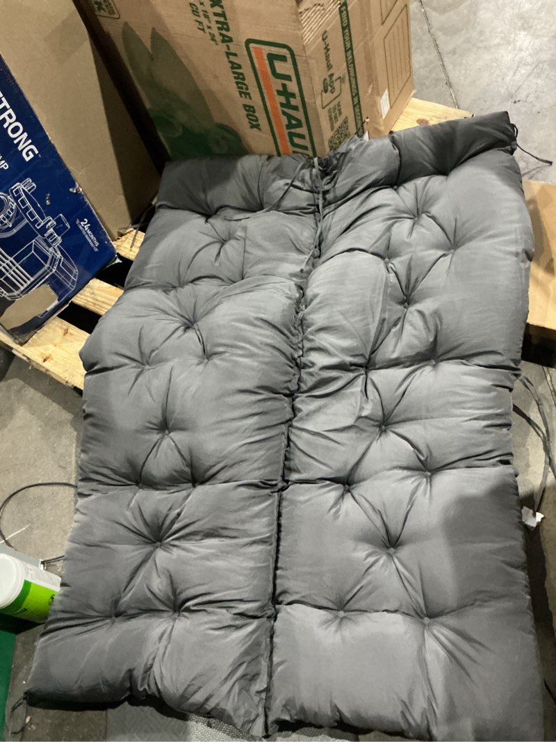 Condition photo showing As Is for porch swing cushions, 2 or 3 seat outdoor swing cushion replacement with backrest, 40 x 40 x 4 inches bench cushion with 8 ties for outdoor furniture for patio, backyard, garden, grey