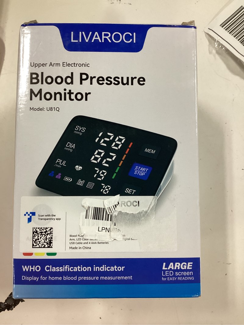 Condition photo showing New/Like New for blood pressure monitor upper arm monitors for home use adjustable 8.7"-16.5" cuff led display 2x120 memory intelligent voice portable machine with storage bag