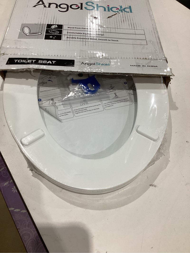 Condition photo showing Good Condition for elongated toilet seat angol shiold quiet-close molded wood toilet seat with non-slip adjustable hinges, anti-pinch bumpers, easy install & clean?white, elongated 18.5''? elongated 18.5‘’ white