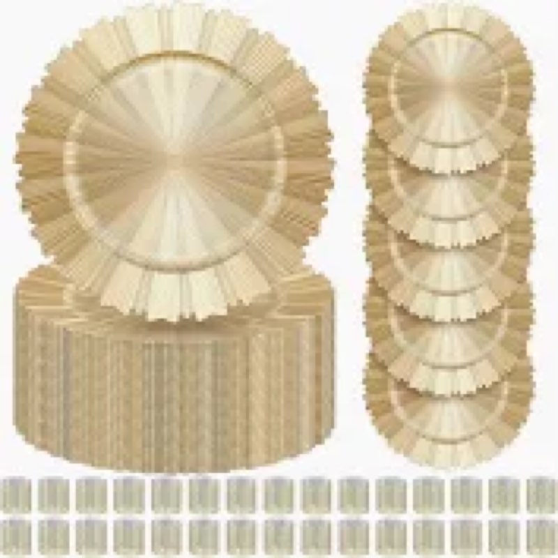 Mifoci 100 Pcs Gold Charger Plates Bulk with Napkin Rings Set Include 50 Plastic 13" Plate Chargers 