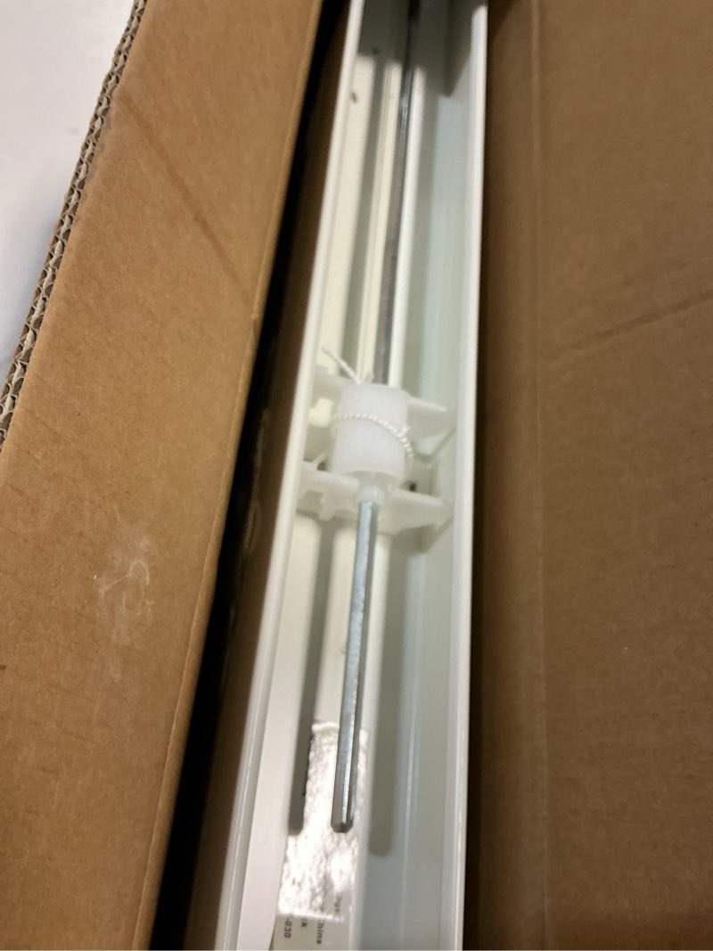 Condition photo showing New/Like New for lazblinds cordless faux wood blinds with crown valance, room darkening & light control, 2 inch horizontal window blinds, blinds for indoor windows - 12" w x 72" h, white white 12"w x 72"h