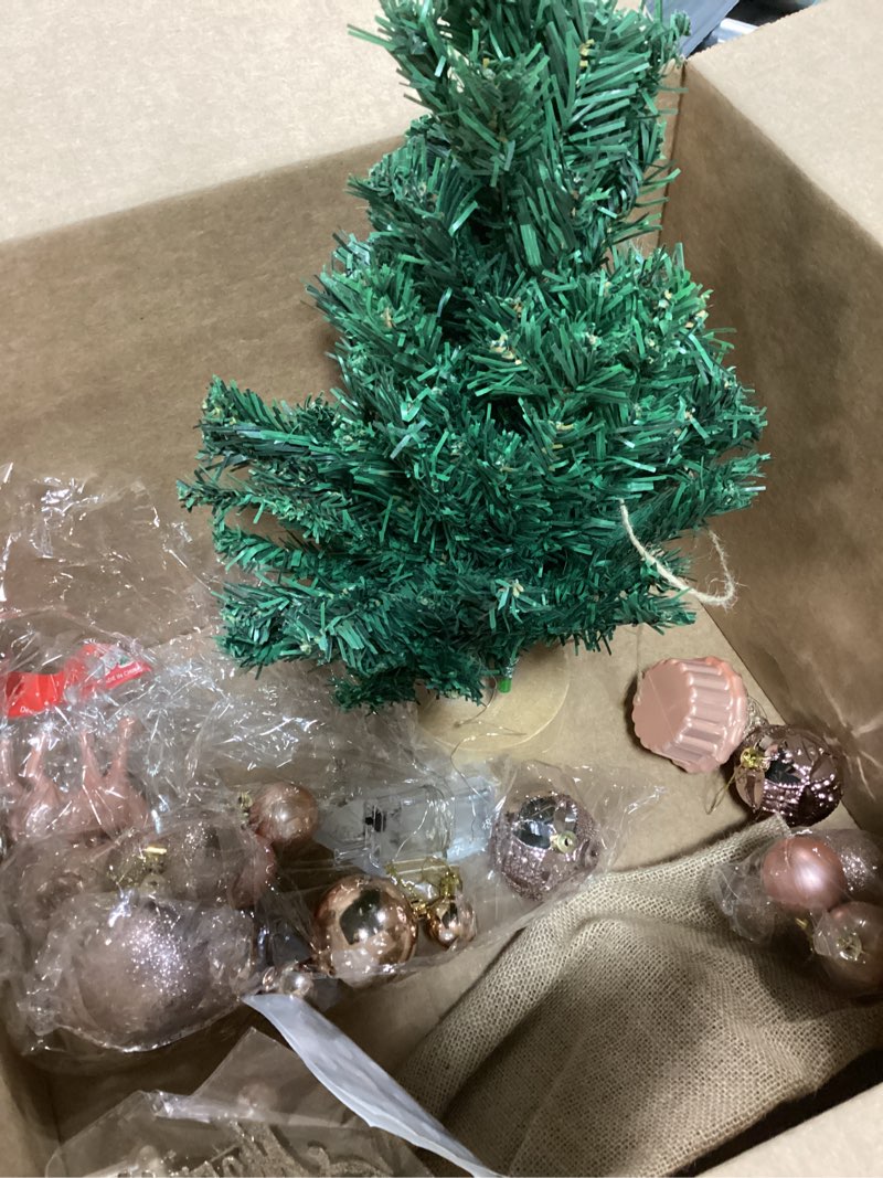 Condition photo showing Good Condition for Livole 2 FT Small Christmas Tree, Mini Christmas Tree with Lights, Mini Tabletop Full Xmas Trees with 35 PCS Pink Ornaments, Merry Christmas, Xmas Tree for Table DIY Christmas Decor