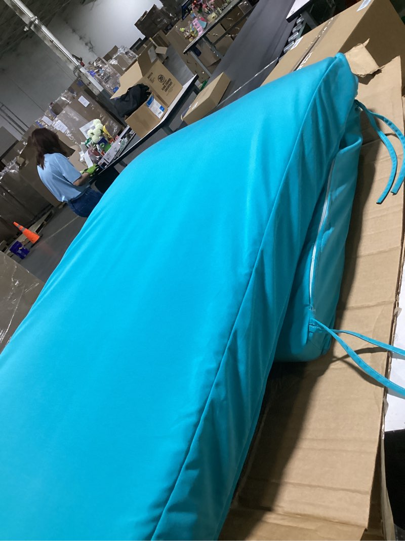 Condition photo showing Good Condition for chaise lounge cushions outdoor set of 2 - waterproof and fade resistant sun lounger replacement cushions - patio lounger pads with removable cover for pool, deck, lawn, 72 x 21 x 3 inch, teal 72" x 21" x 3" | 2 pack teal