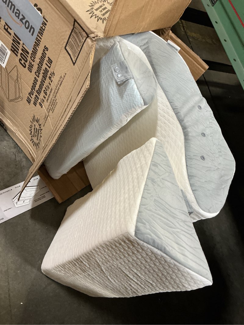 Condition photo showing As Is for megcxit - 3 sleeping wedge pillows, adjustable memory foam pillow to relieve back and leg pain, 23 inch wide triangular pillow wedge for postsurgery,