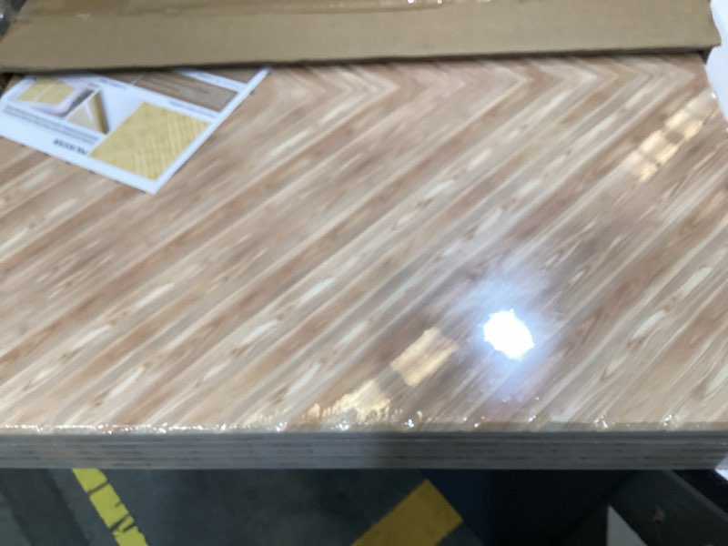 Condition photo showing As Is for acoustical wall panels,6 pack 23.6×23.6 inch uv wood texture wall art for living room, self-adhesive groove decorative panels for home decor theater office(total 70.8×47.2 inches) 6 pack 0.4 inch oak