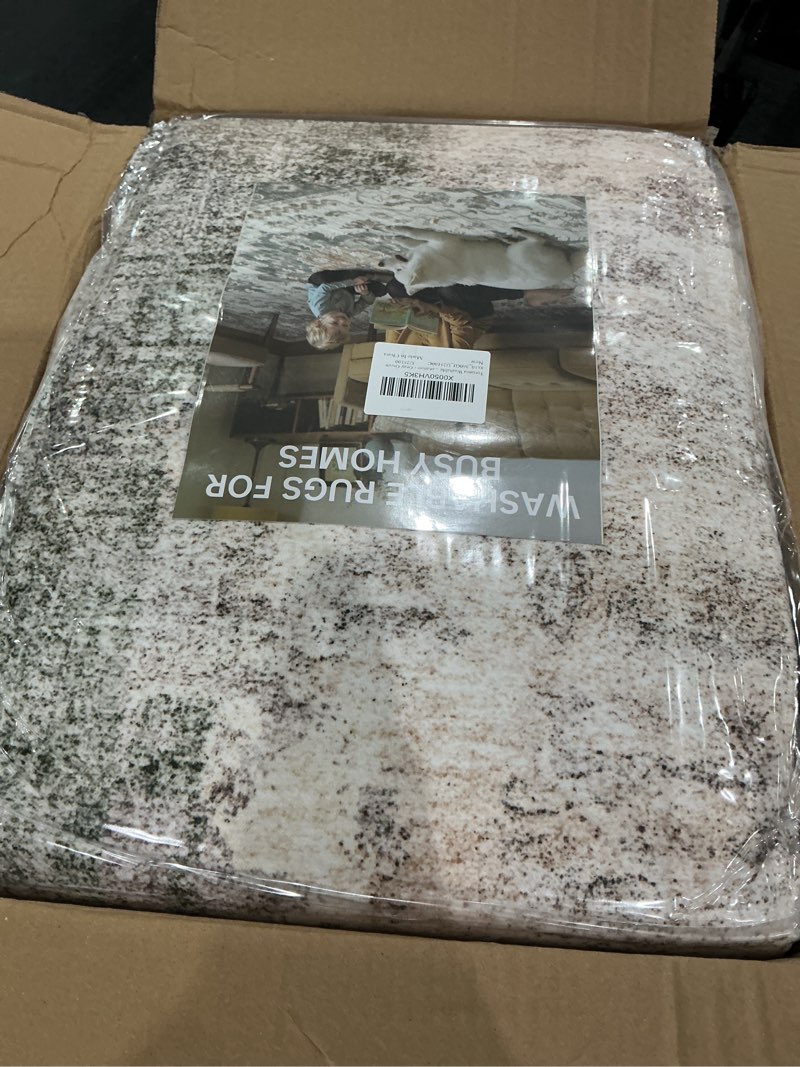 Condition photo showing Good Condition for tortania washable 8x10 area rug for living room: modern abstract neutral large soft thin rugs - non slip indoor carpet for bedroom dining room office nursery home floor decoration - gray green 8' x 10' (rectangular) gray green