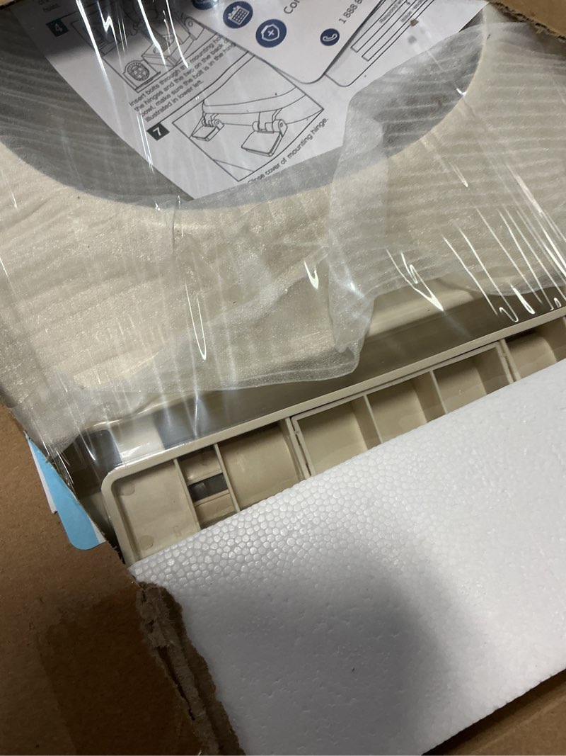 Condition photo showing New/Like New for 19" elongated almond toilet seat cover, slow close polypropylene design with never loosen lid, quiet and easy to install & clean almond, standard elongated (19?)
