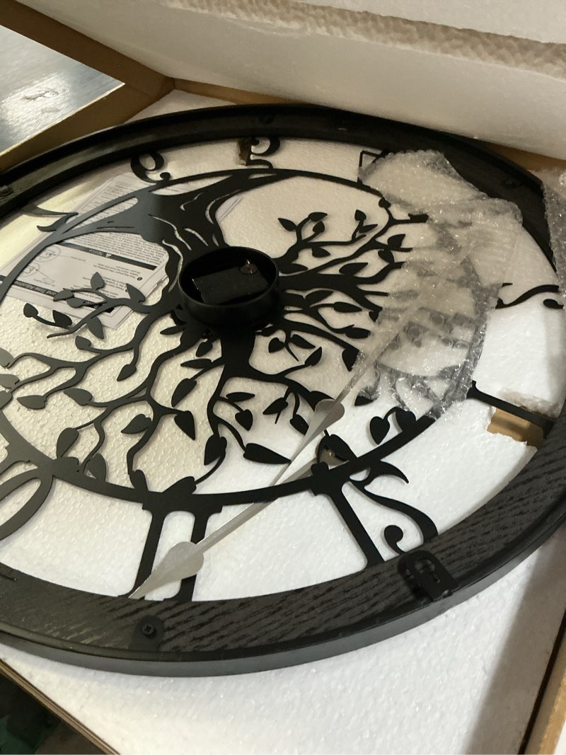 Condition photo showing New/Like New for Axioglo Wall Clock,24" Large Wall Clock for Living Room Decor,Tree of Life and Wooden Frame Design,N