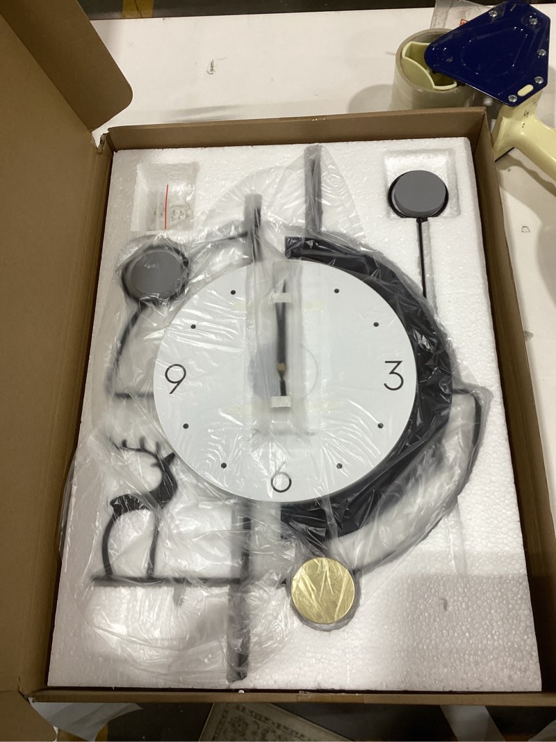 Condition photo showing New/Like New for fleble large wall clocks for living room decor modern pendulum wall clock silent quartz battery operated non-ticking for bedroom kitchen office 24inch black metal deer clock wall decor for home indoor 14*24 in