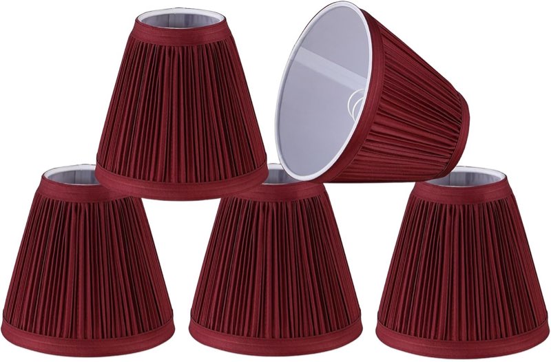 aspen creative 33124-2 small pleated empire shape chandelier clip-on lamp shade, burgundy, 3" top x 6" bottom x 5" slant, 6 pack