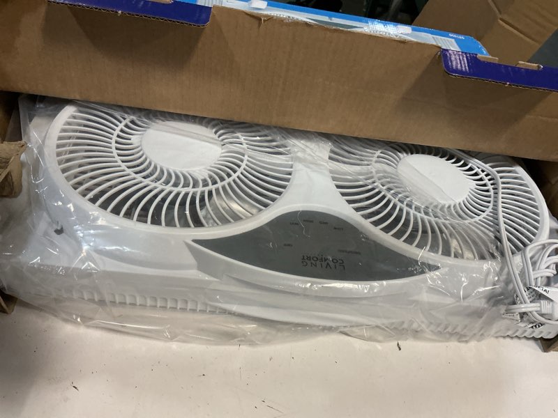 Condition photo showing Good Condition for comfort zone living comfort smart wi-fi reversible twin window fan with removable cover and bug screen  9 inch  3-speed  expandable  timer  compatible with ios/android  lc310swt